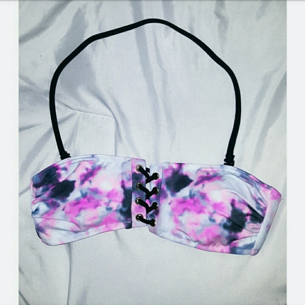 VS Pink Multicolored Padded Bandeau Swim Top
